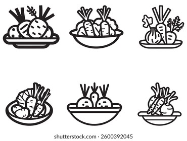 A bowl filled with carrots and leafy greens, representing fresh vegetables icon and healthy eating.