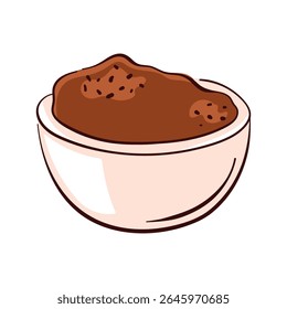 Tigela cheia de canela moída em estilo plano. Perfeito para embalagem de especiarias, livro de receitas culinárias e papel de parede da cozinha.