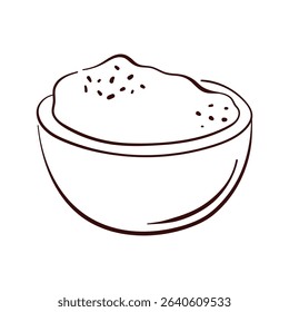 Bowl filled with ground cinnamon in line art style. Perfect for spice packaging, culinary illustration, recipe book and kitchen decor.