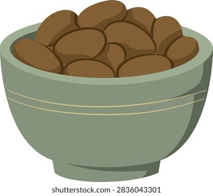 A bowl filled with roasted coffee beans, showcasing rich brown tones and a smooth surface, emphasizing freshness and aroma.