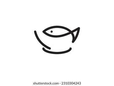 bowl with fish logo, simple creative restaurant food symbol vector illustration.