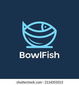 Bowl fish seafood line icon logo design Premium Vector
