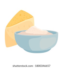bowl of flour with cheese, vegan source of protein vector illustration design