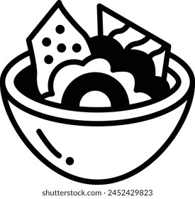 A bowl of food in Asian food concept. The bowl is filled with rice and has a lot of small dots