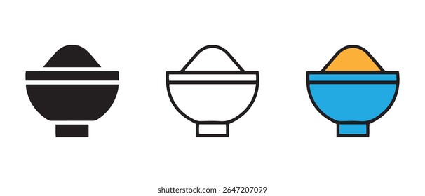 Bowl with food different style icon set.