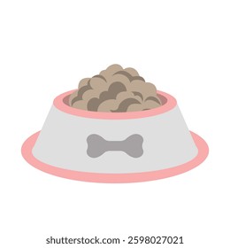 Bowl with food. Dog food. Accessories and goods for pets. Simple vector illustration for sticker, print, icon, book
