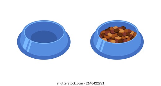 Comida tipo Bowl para perros y gatos mascotas de estilo plano, ilustración vectorial. Silueta de tazón animal para impresión y diseño. Elemento de color aislado sobre fondo blanco. Icono gráfico, mascota de alimentos para símbolos