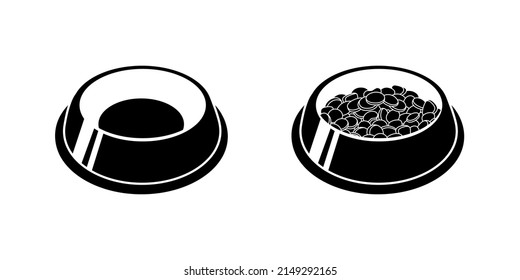 Bowl of food for feed dog and cat pet in simple style, vector illustration. Animal bowl silhouette for print and design. Isolated element on a white background. Graphic icon, snack pet symbol