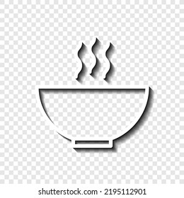 Bowl of food simple icon vector. Flat design. White with shadow on transparent grid. 