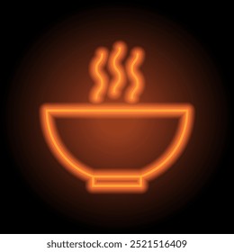 Schüssel mit Lebensmitteln einfache Ikone Vektor. Flaches Design. Orangefarbenes Neon auf schwarzem Hintergrund.ai