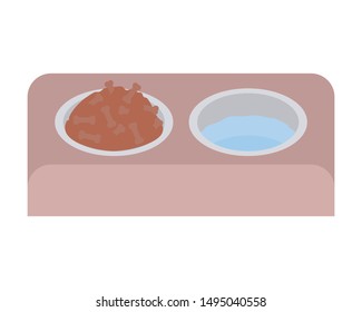 bowl with food and water animal on white background