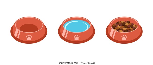 Bowl food   water for dog   cat pet in flat style  vector illustration  Animal bowl silhouette for print   design  Isolated color element white background  Graphic icon  symbol food pet