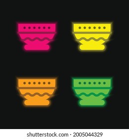 Bowl four color glowing neon vector icon