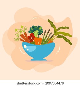 Bowl with fresh and healthy vegetables vector illustration design.Great for kids book,any Print art.