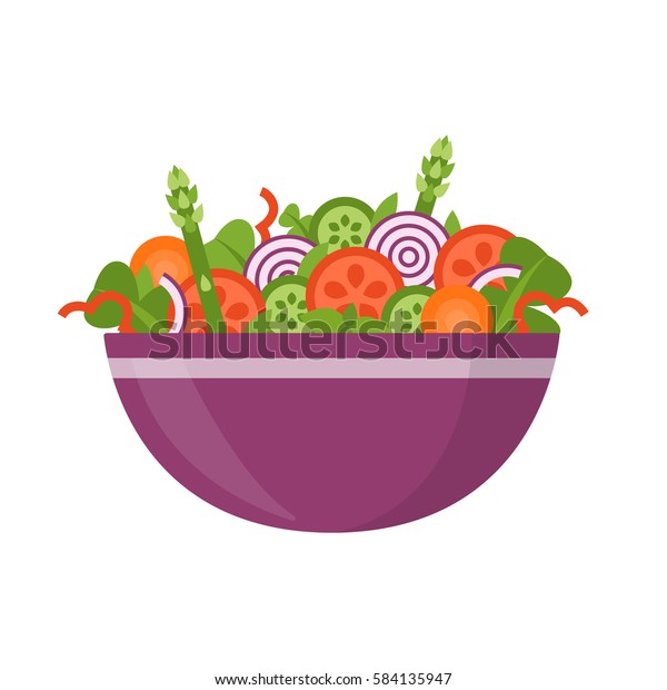 新鮮な野菜サラダ 健康に良い食べ物 フラットスタイル 白い背景にベクターイラスト のベクター画像素材 ロイヤリティフリー