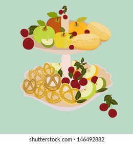 a bowl of fruit and biscuits