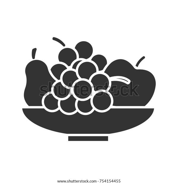 鉢とフルーツの絵のアイコン 静物 シルエット記号 収穫 梨 リンゴ ぶどうの束 負のスペース ベクターイラスト のベクター画像素材 ロイヤリティフリー