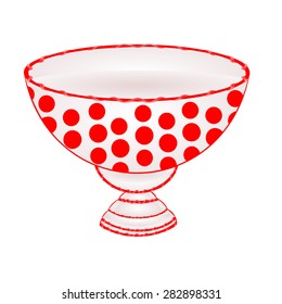 Bowl of fruit with red dots ceramic tableware vector illustration