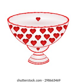 Bowl of fruit with red hearts ceramic tableware vector illustration
