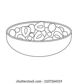 Bowl of fruit salad vector icon.Outline vector icon isolated on white background bowl of fruit salad.