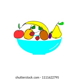 Bowl of fruit, vector illustration