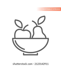 Bowl Of Fruits Line Vector Icon. Fruit Plate Meal Outlined Symbol.