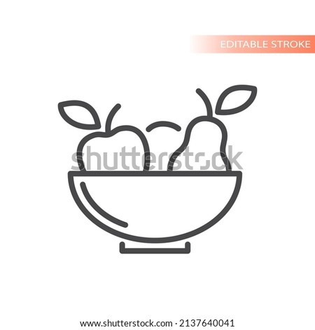 Bowl of fruits line vector icon. Pear and apple, fruit portion outlined symbol.