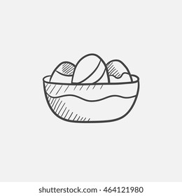 Bowl full of easter eggs sketch icon for web, mobile and infographics. Hand drawn vector isolated icon.