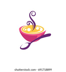 Bowl Full Of Hot, Home Made Soup, Vector Logo, Symbol, Emblem