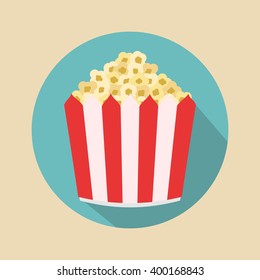 Bowl full of popcorn Vector. Icon for web and mobile application. Flat design style.