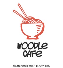 Bowl full of tasty noodles, logo hand-drawn with sumi-e brush