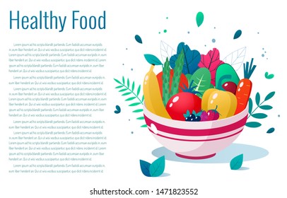 Bowl full of vegetables, fruits and berries vector illustration. Healthy lifestyle concept. Healthy eating.