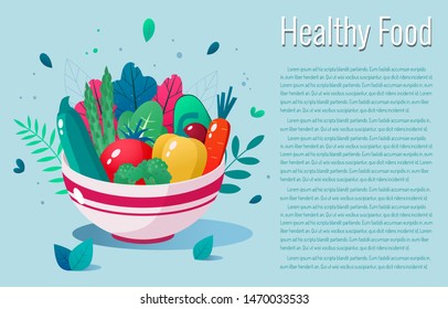 Bowl full of vegetables vector illustration. Healthy lifestyle concept. Healthy eating.