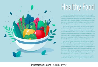 Bowl full of vegetables vector illustration. Healthy lifestyle concept. Healthy eating.