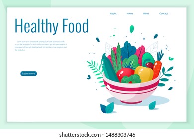 Bowl full of vegetables vector illustration. Healthy lifestyle concept. Healthy eating.