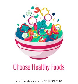 Bowl full of vegetables vector illustration. Healthy lifestyle concept. Healthy eating.