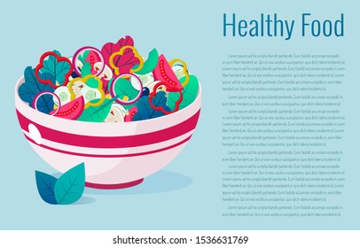 Bowl full of vegetables vector illustration. Vegetable salad. Healthy lifestyle concept. Healthy eating.