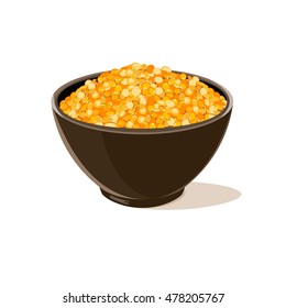 Bowl Full Of Yellow Lentils. Vector Illustration.