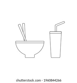 bowl and glass, a line vectore, a tableware.