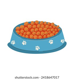 A bowl of granulated dry food for a cat or dog. A pet care item. A flat vector illustration isolated on a white background.