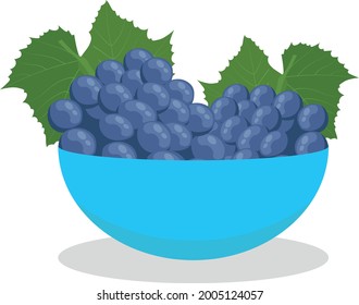bowl with grapes simple vector eps illustration on white background isolated