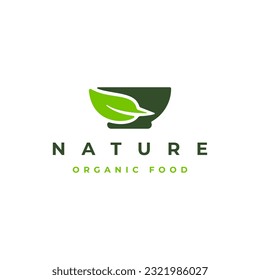 a bowl with green leaf logo design vector