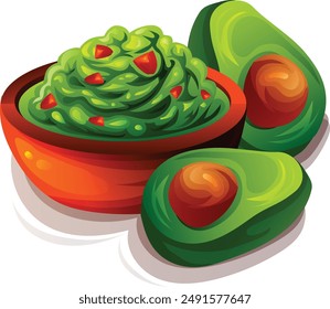 a bowl guacamole avocado dip sauce vector illustration eps 10