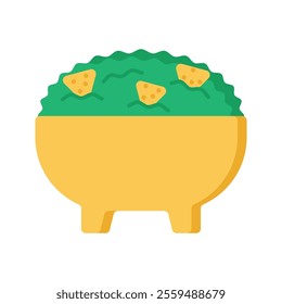 Bowl of Guacamole with Nachos Icon Illustration with bright color palette in flat design style. Perfect for Mexican-themed designs or celebrations
