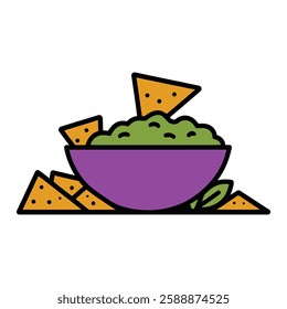 Bowl of Guacamole with Nachos Illustration