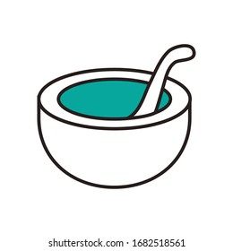 Bowl half line half color style icon design, Chemistry science laboratory research technology biology equipment and test theme Vector illustration