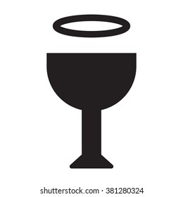 Bowl with halo, holy grail flat vector icon, black color on white background