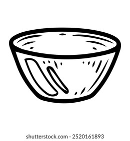 Bowl hand drawn doodle. Ceramic or glass plate. Salad bowl. Tableware for serving food. Kitchen utensils. Dining table setting. Vector sketch line art illustration.