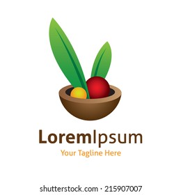 Bowl of healthy fruit care vector logo icon