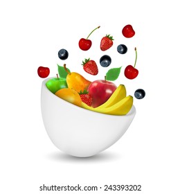 Bowl Of Healthy Fruit. Concept Of Diet. Vector Illustration.